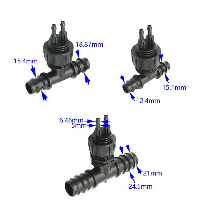 Riego por goteo, reductor de manguera de 16mm, 20mm, 25mm a 1/4, divisor de agua en T 1/2, 3/4, manguera de 1 "a 1/4, 2 vías para conectar goteros, 1 piezas