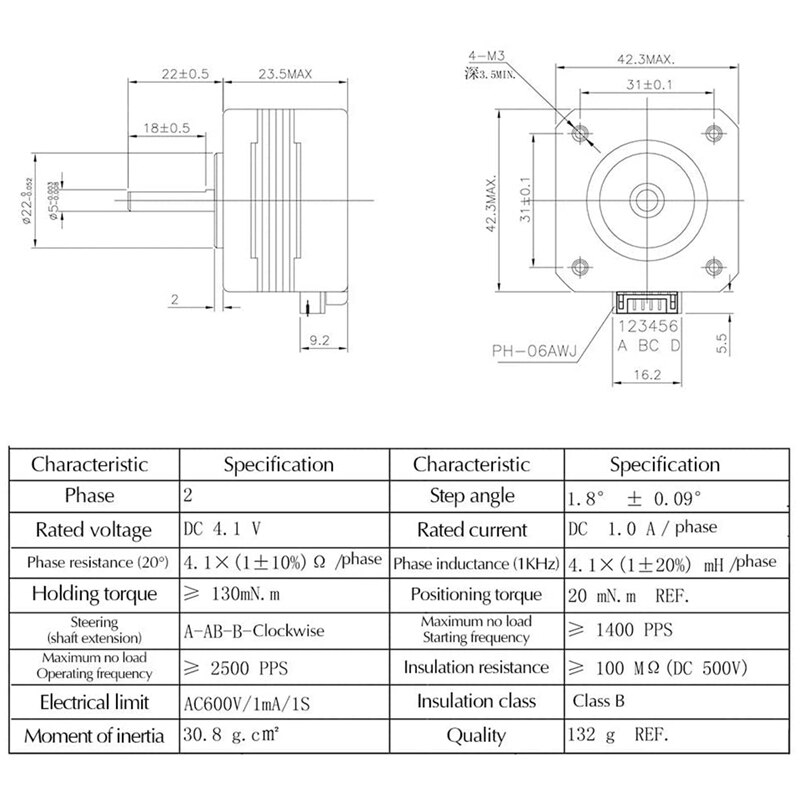 Nema17 17HS4023 for Titan Extruder 4-Lead Nema 17 22mm 42 Motor 0.7A 12V 14N.cm 3D Printer Motor for 3D Printer Parts