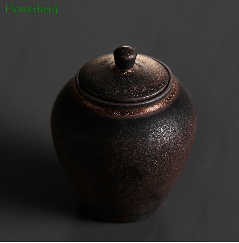 Large Ceramic Tea Caddy Sealed Caddy Japanese-style Coarse Pottery Household Tea Organizer Tea Tins Tea Container Tea Storage