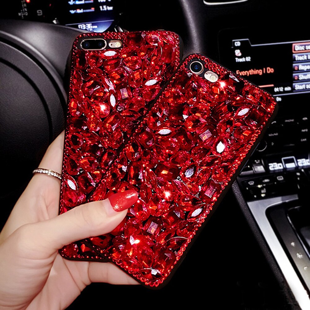 Sunjolly Rosso Casi di Diamante del Rhinestone di Bling Della Copertura Del Telefono coque per il iPhone 11 Pro Max XR XS MAX X 8/ 7, più di 6S/6 Più Casi fundas