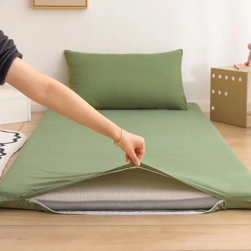 Wasart 360 ° Volledig Omsloten Met Ritssluiting Matrasbeschermer Couple/Student Enkele Dubbel Laken Bescherming Pad King Size: Twin / green