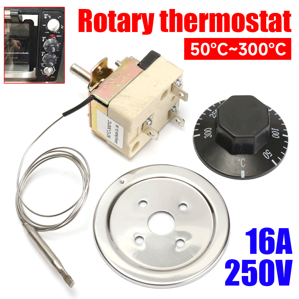 Obrotowy regulator temperatury termostat AC 250 V 16A tarcza 50 robić 300 stopni Celsjusza przełącznik kontroli temperatury robić piekarnika elektrycznego