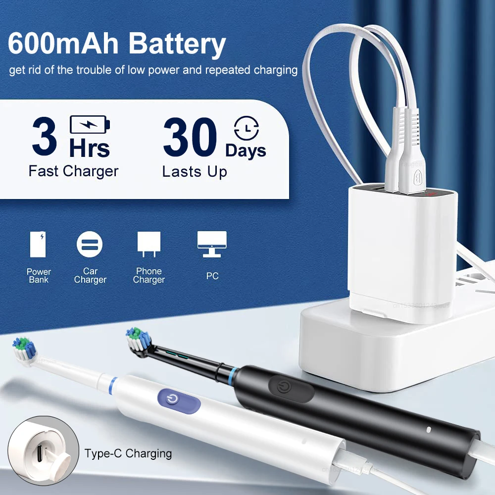Electric Toothbrush Rotary Rechargeable Electric Toothbrush for Adults Rotating Electric Toothbrushes with 8 Soft Brush