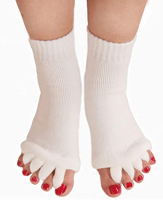 Calcetines separadores de cinco dedos para Yoga y gimnasio, calcetín de alineación para el dolor, masaje de salud, previene calambres en los pies, un par: 1Pair White