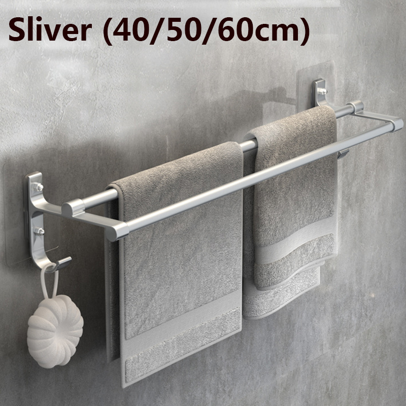 Barra de toalla de baño sin clavos, accesorios de baño, soporte de toalla de aluminio de doble barra, soporte de toalla de mano de ducha de 2 niveles, 40 CM, 50 CM, 60CM: XL / Verde claro