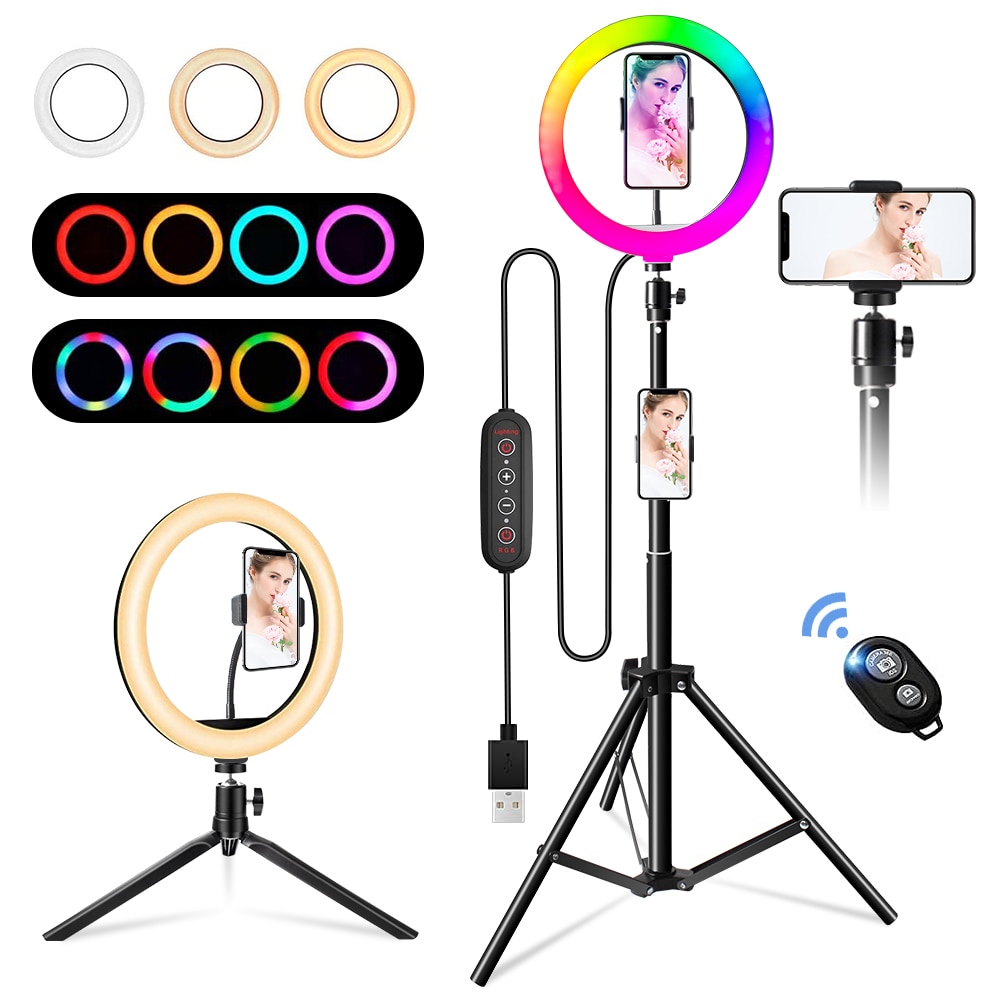 10 "26Cm Rgb Selfie Ring Lamp 26 Rgb Kleuren Licht Voor Mobiele Make Ring Licht Led Ring Licht met Stand Als Tafel Vloerlamp