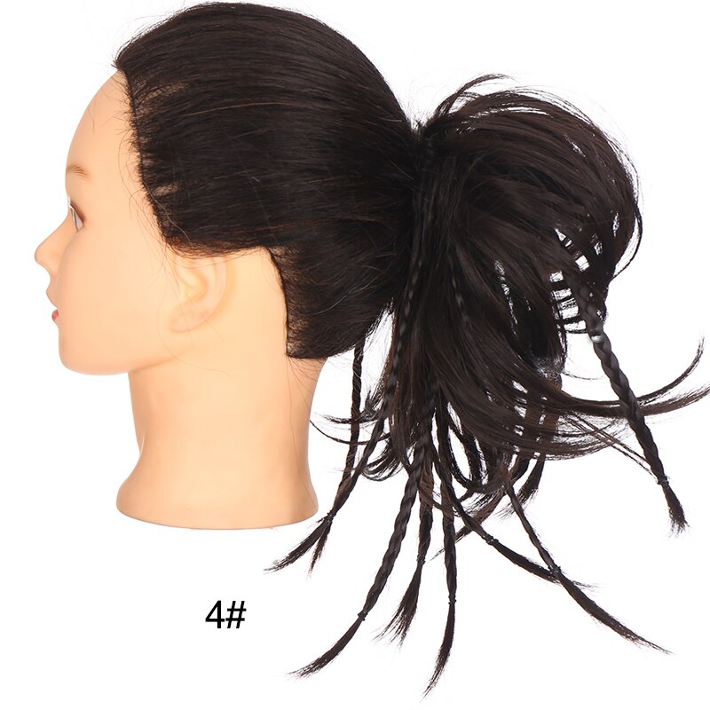 DIANQI Synthetic Messy Bun With Small Braided Hair Straight Chignon Elastic Messy Scrunchies Wrap Ponytail Extension For Women: 4