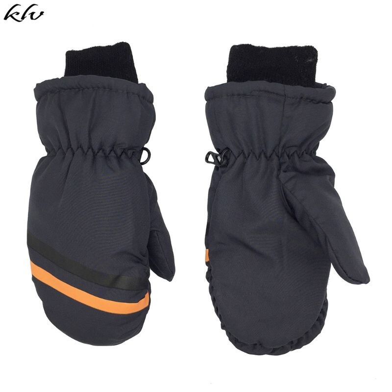 Crianças grosso quente luvas de esqui menino menina impressão geométrica inverno à prova de vento mitten: Cinza