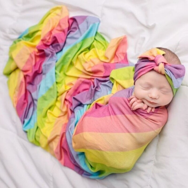 Nyfødt baby modtager tæpper blød blomst udskrivning indpakning spædbarn indpakning og pandebånd sæt