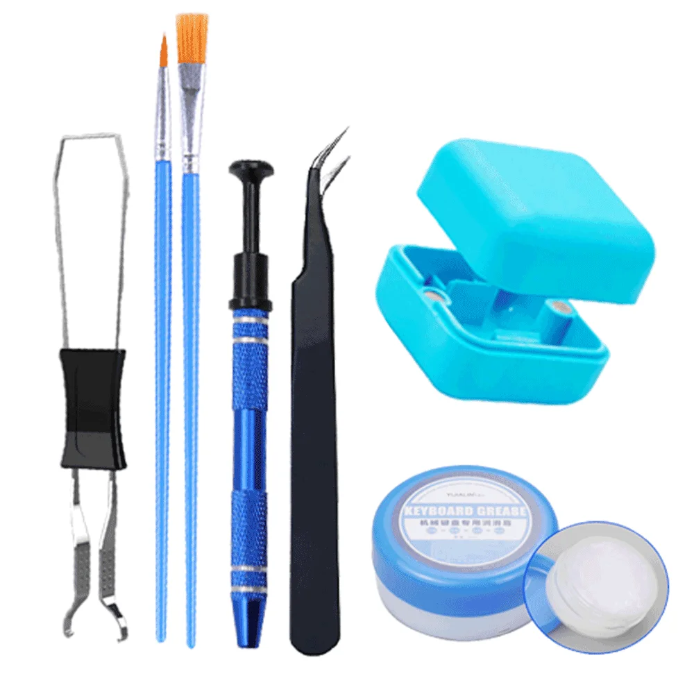 Mechanical Keyboard Kit Switch Puller Opener Keycaps Puller Switch Lubrication Package for Mechanical Gamer Swap Keyboard: Cyan