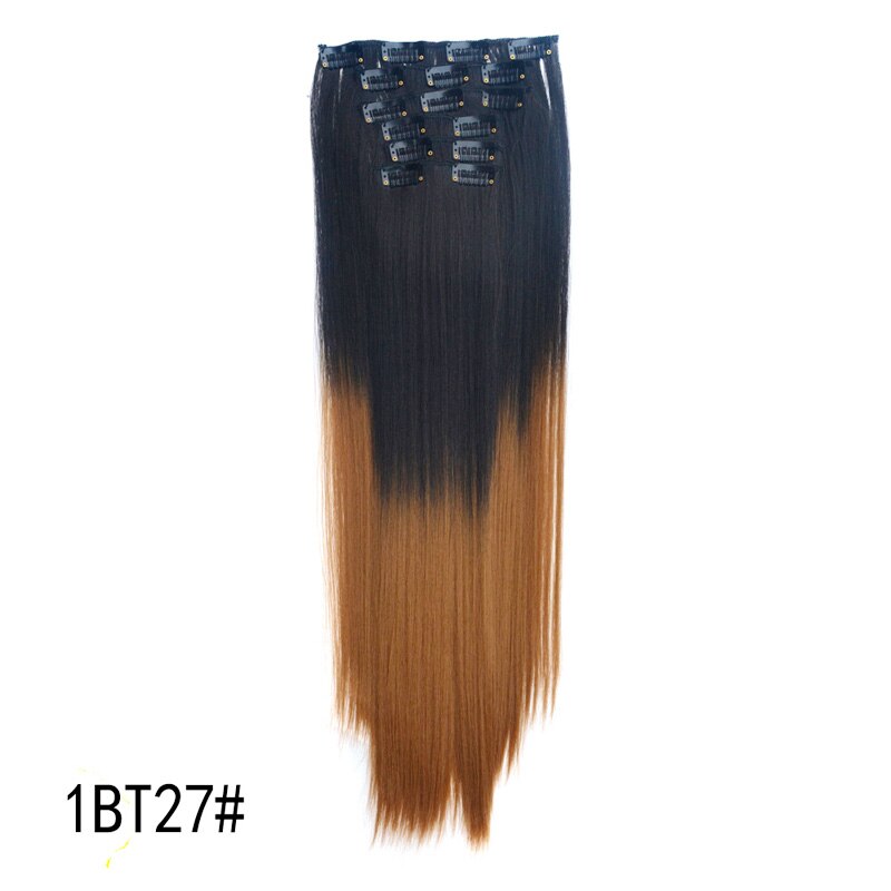 Jeedou-extensiones de cabello con Clip, 6 unidades/juego de cabello liso de 24 ", 60cm, 140g, Color Natural, marrón, gris, degradado, sintético: T1B / 27