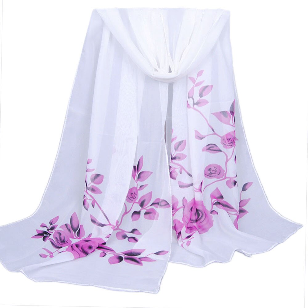 Chiffon Floral Print Scarves Silk Scarf Women's Long Soft Wrap Scarf Simulation Silk Shawl Beach Shawl Kerchief: Purple