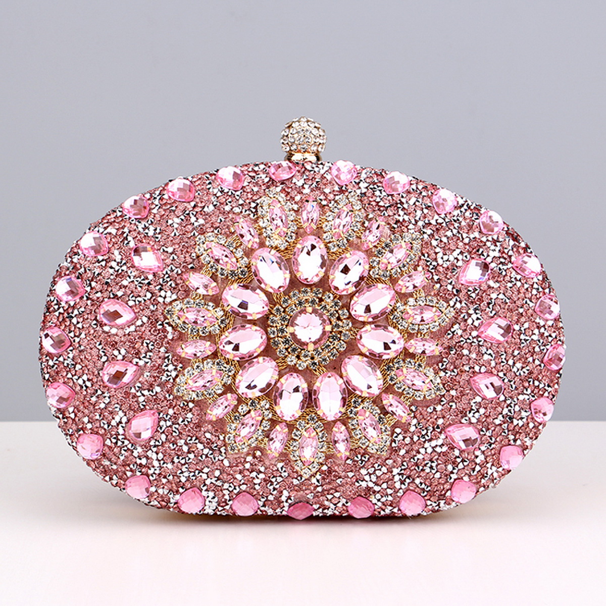Flower Rhinestones Evening Bags Metal Prom Clutch Diamonds Clutch With Chain Shoulder Handbags Wedding Female Purse: black