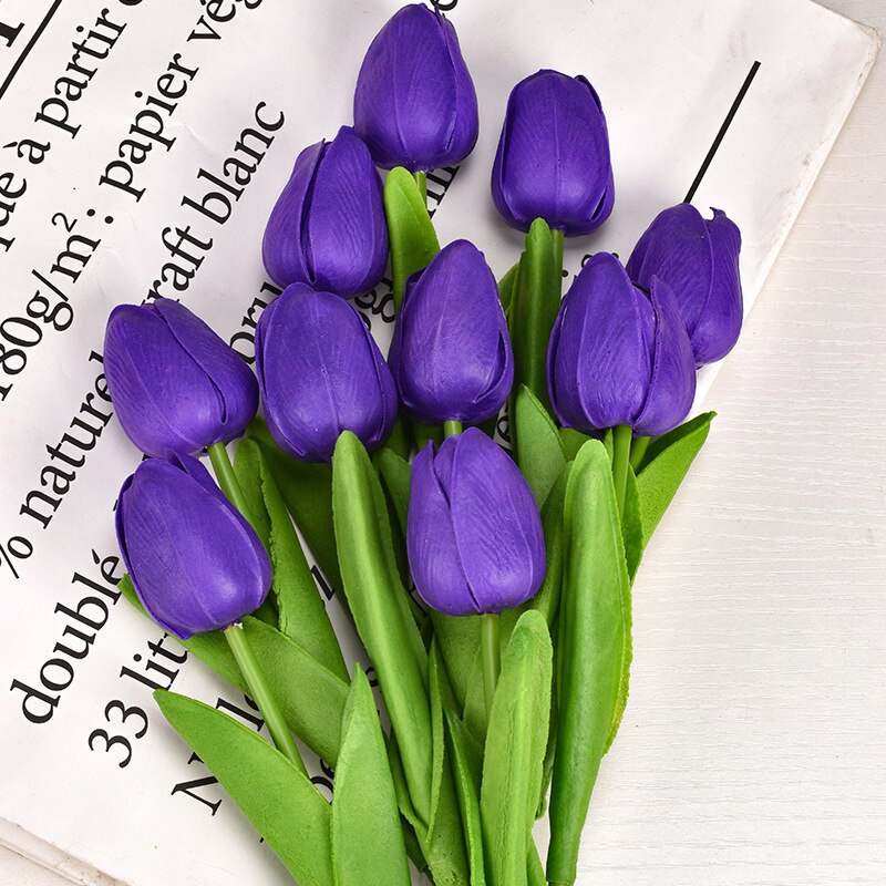1PC 30cm Real Touch PU Tulips Artificial Flowers for Home Garden Bedroom Decoration flores artificiales para decoracion hogar: plum