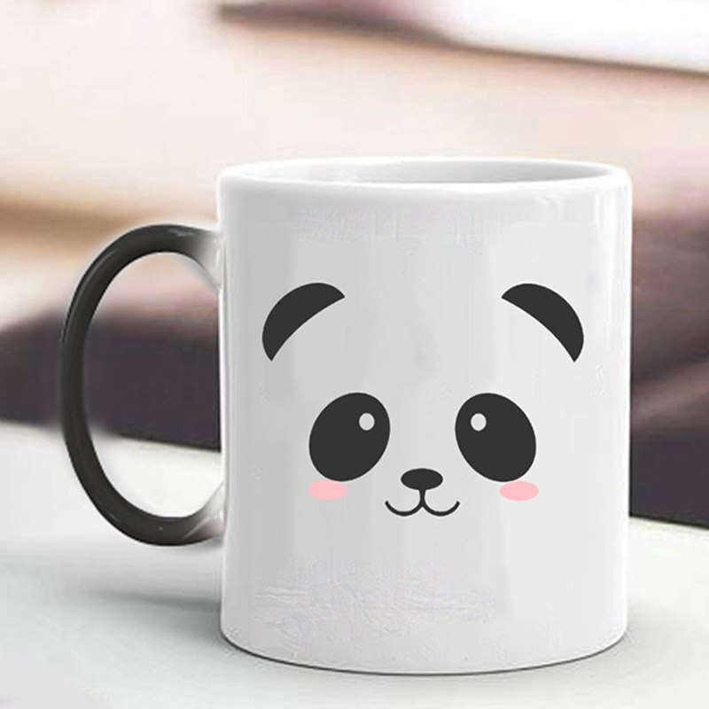 Taza de Panda con mensaje de calor, taza creativa de cerámica que cambia de Color, taza de té mágica, para amigos