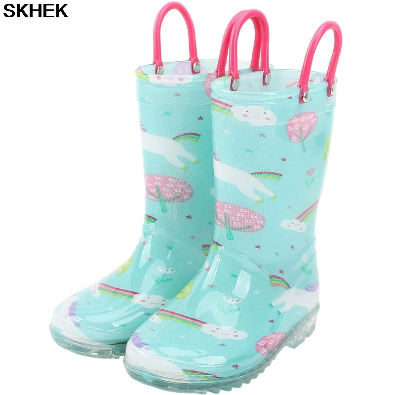 SKHEK Kinder Regen Stiefel kinder Gummi Stiefel mit 3D Kaninchen Muster Kinder Stiefel Mädchen Kleinkind Wasser Schuhe Rain