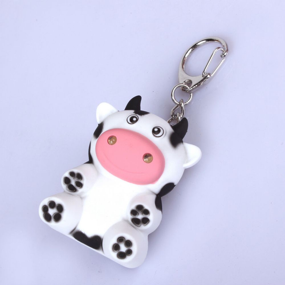 Little Cartoon Cow Animal LED Key Ring with Sound Portable Mini Torch Flashlight Key Chain Car Interior Accessories