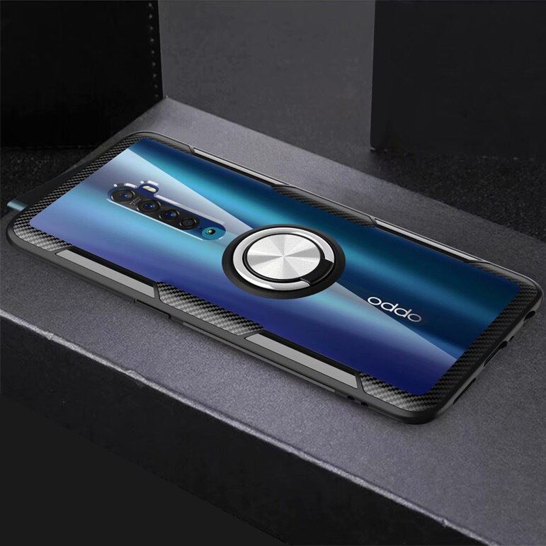 Phone Cases For OPPO Reno 2 Case Anti-collision Ring Magnetism Back Cover For Reno2 Z F 10X ZOOM Transparent Armor Coque: For OPPO Reno / Silver Black