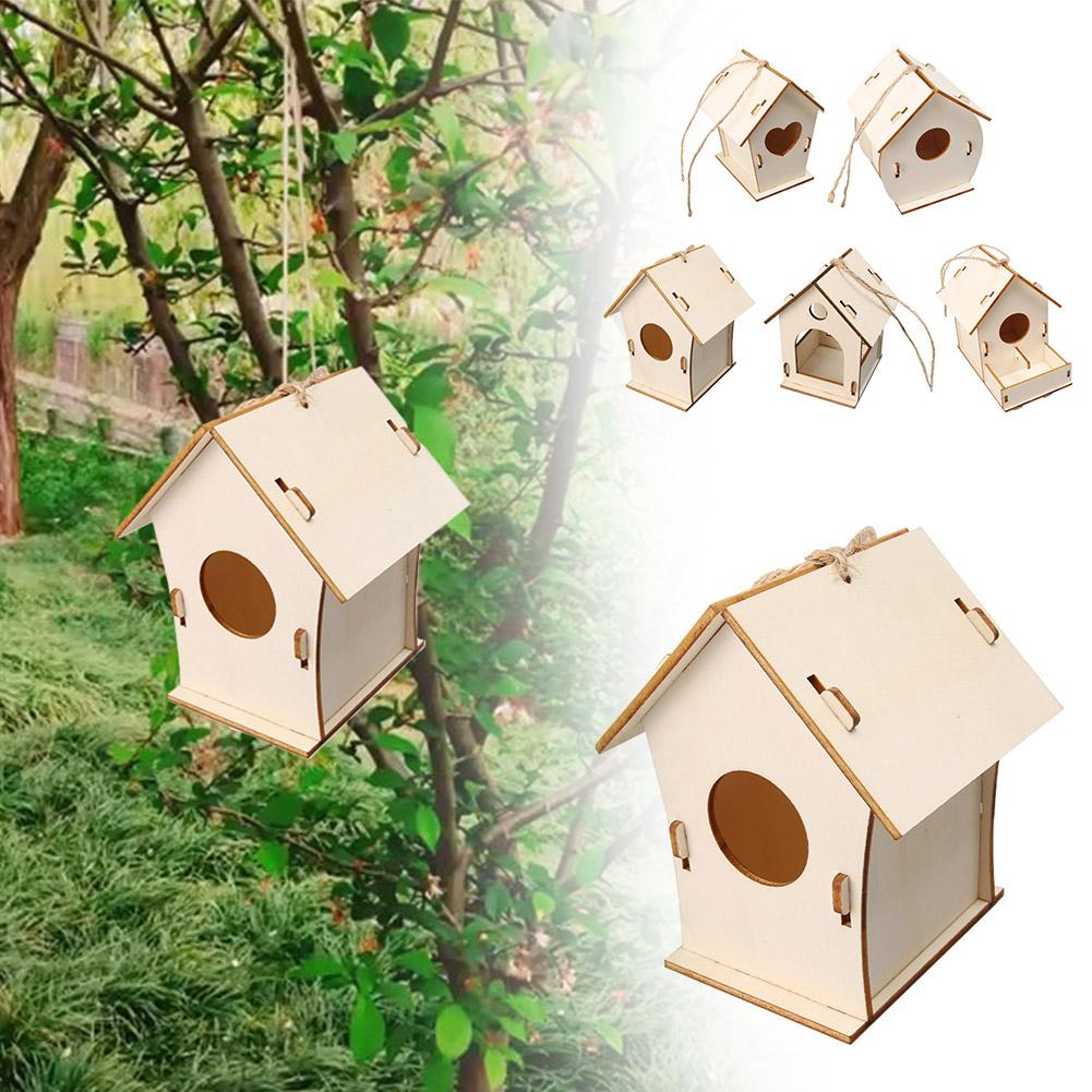 Bird Wood House with Lanyard Outdoor Unfinished DIY Accessory Pet Supplies Hanging Birdhouse for Outside Balcony S8P0