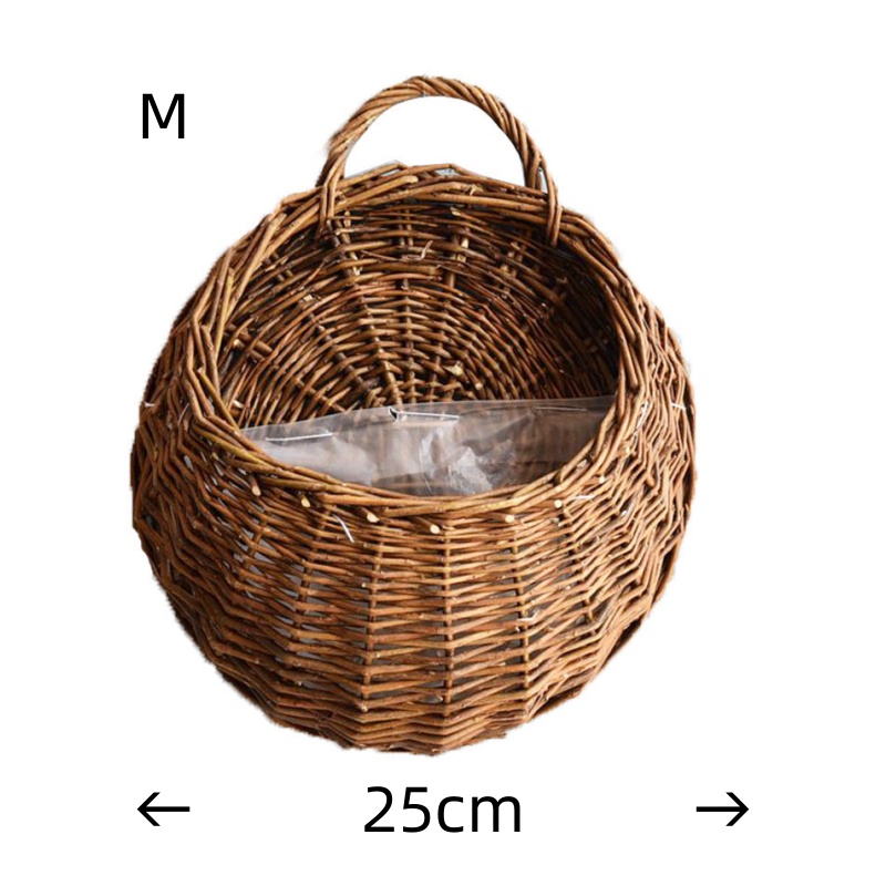 Håndlavet flettet rattan blomsterkrukke vægophæng flettet rattan kurv haveplanteholder havekrukker vægplante: Orange
