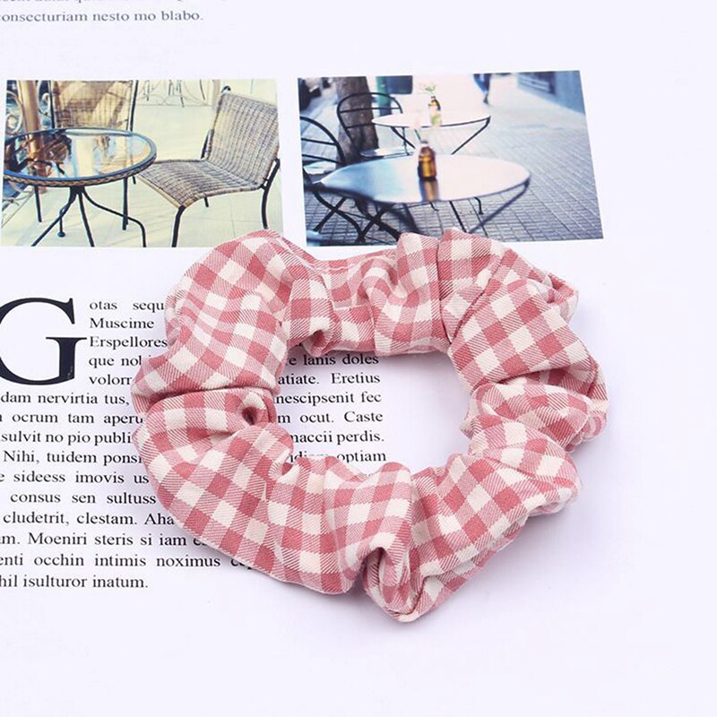 Primavera otoño malla a cuadros Anillo para el pelo del intestino grueso mujeres niñas Scrunchies telas accesorios para el cabello: Púrpura