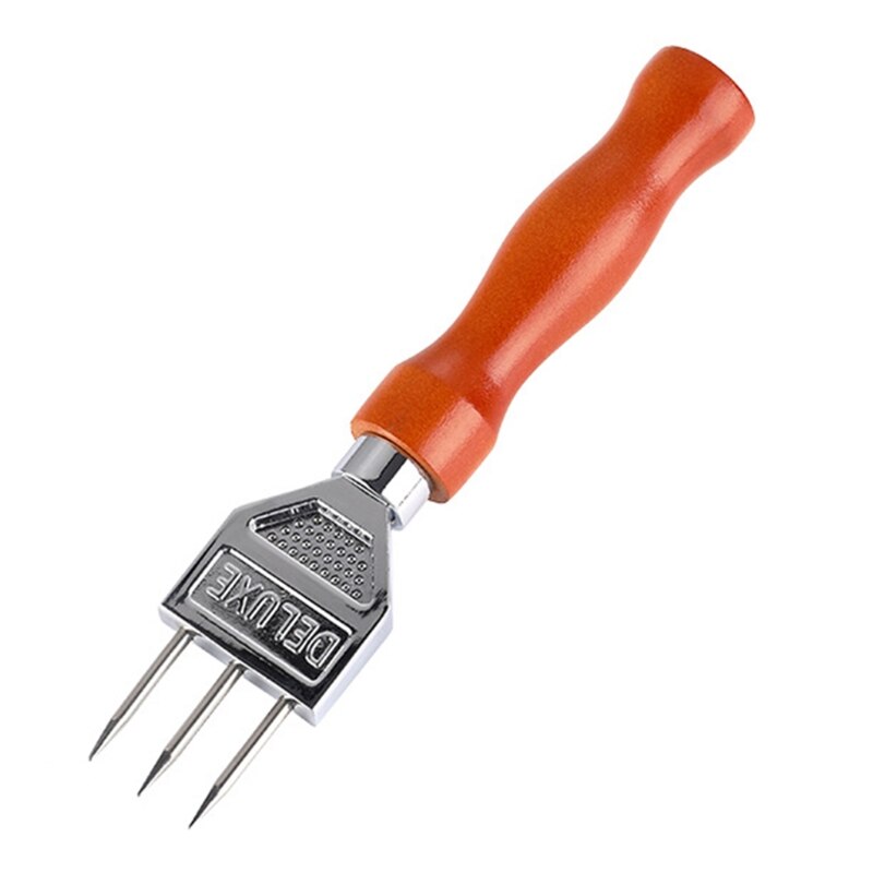 Sturdy Ice Chipper with Solid Wood Handle, 304 Stainless Steel Three Pronged Ice