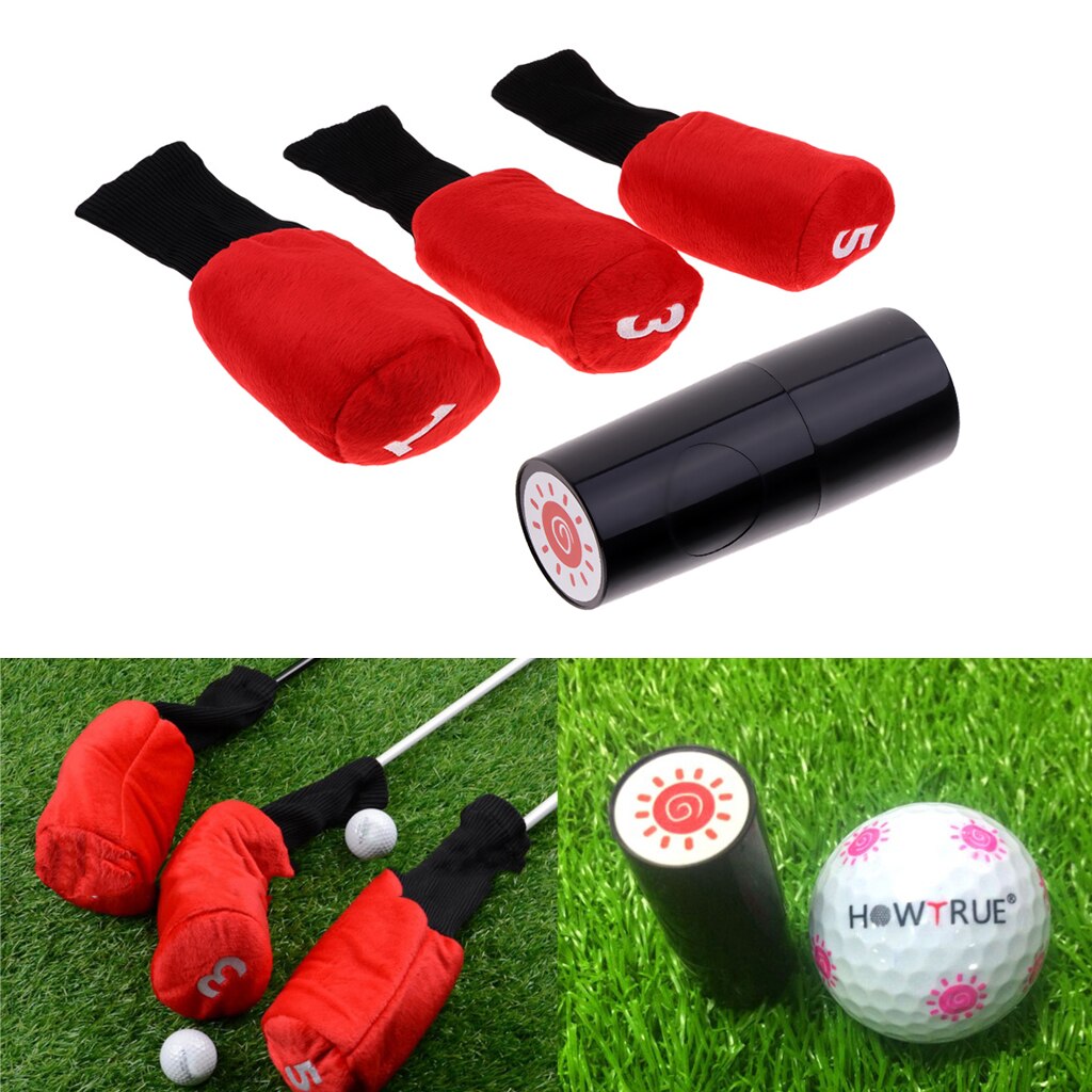 Set Di 3pcs Golf Club Testa di Legno Della Copertura Headcover Con Il Sole di Figura della Sfera Stamper