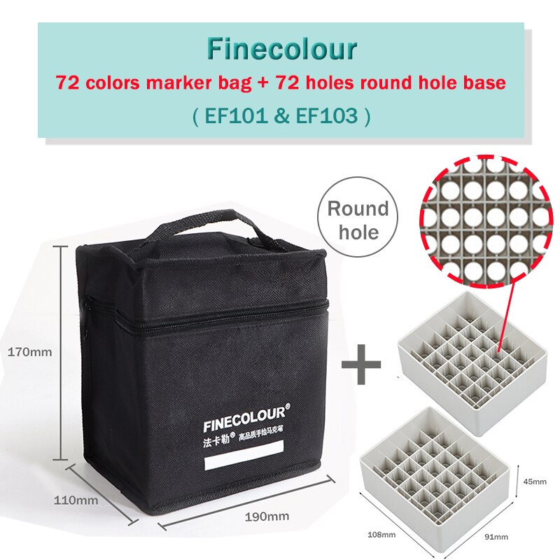 Finecolour Marker Pens Storage Bag &amp; Base 12/24/36 Holes EF100/101/102/103 Zipper Bag Multifunctional Base Penholder Ink Base: Bag72-72holes-R-Base