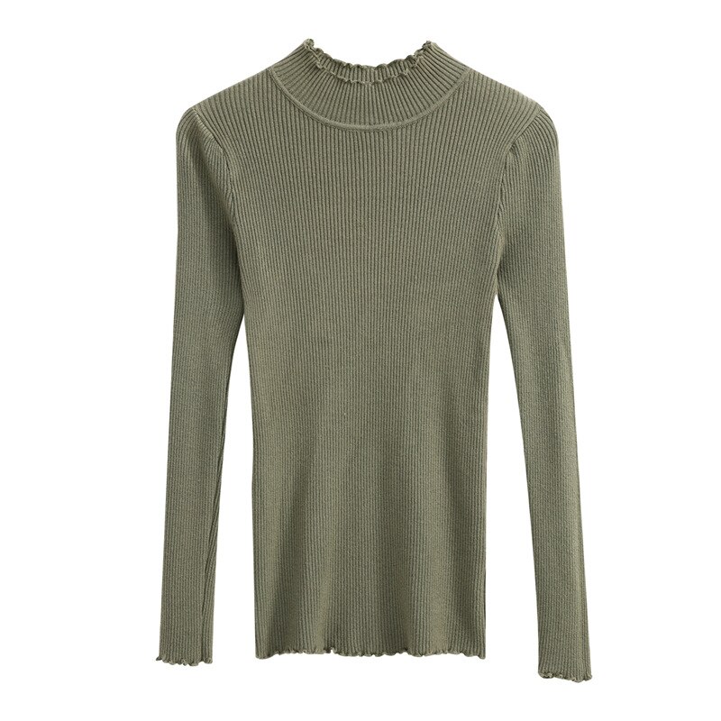 Wixra Womens Sweaters Turtleneck High Stretch Pullovers Long Sleeve Solid Sweaters Pulls Autumn Winter Women Clothes: Gray Green