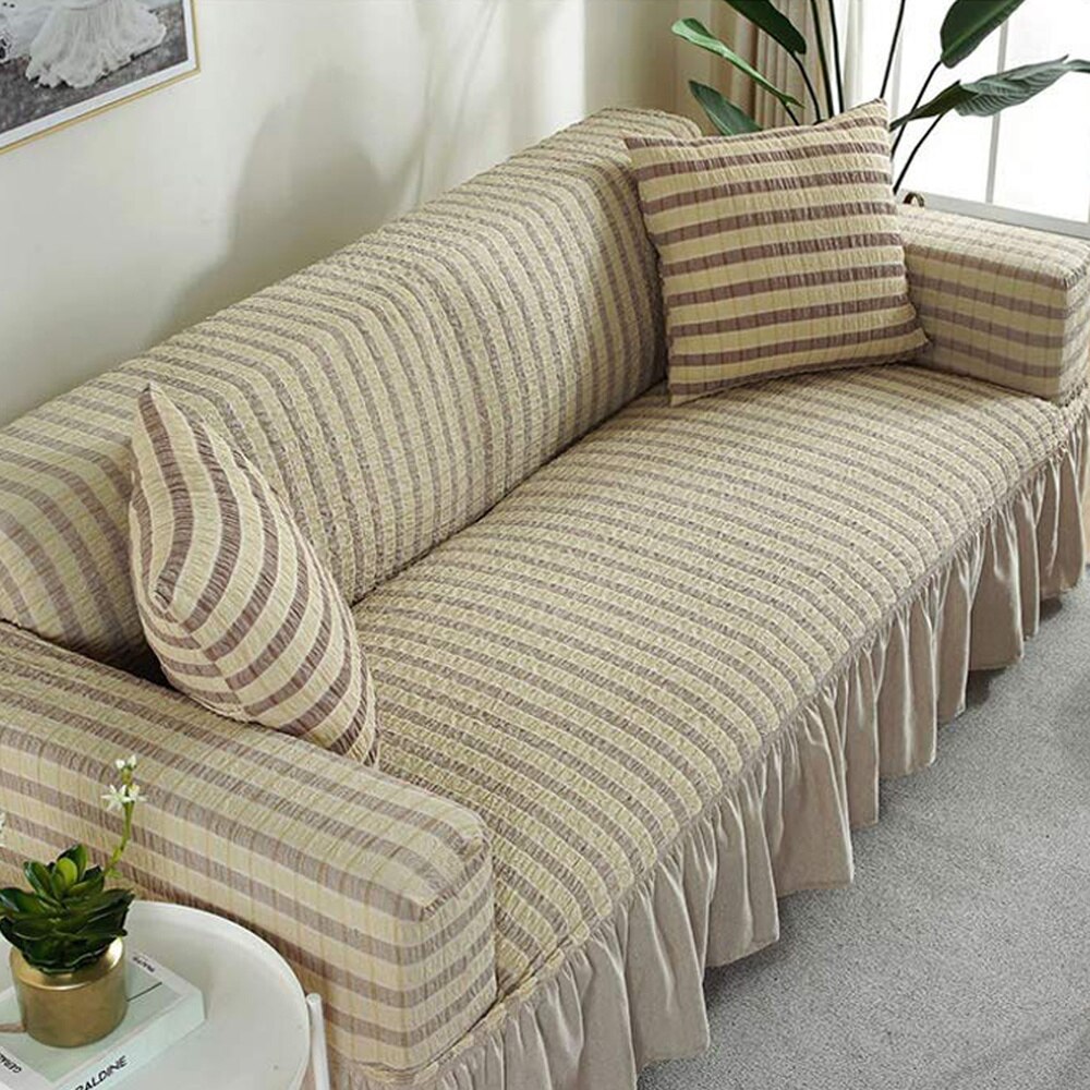 1 stk europæisk elastisk stræk sofaovertræk med nederdel fuldt betræk sofa skridsikker møbelovertræk til stueindretning