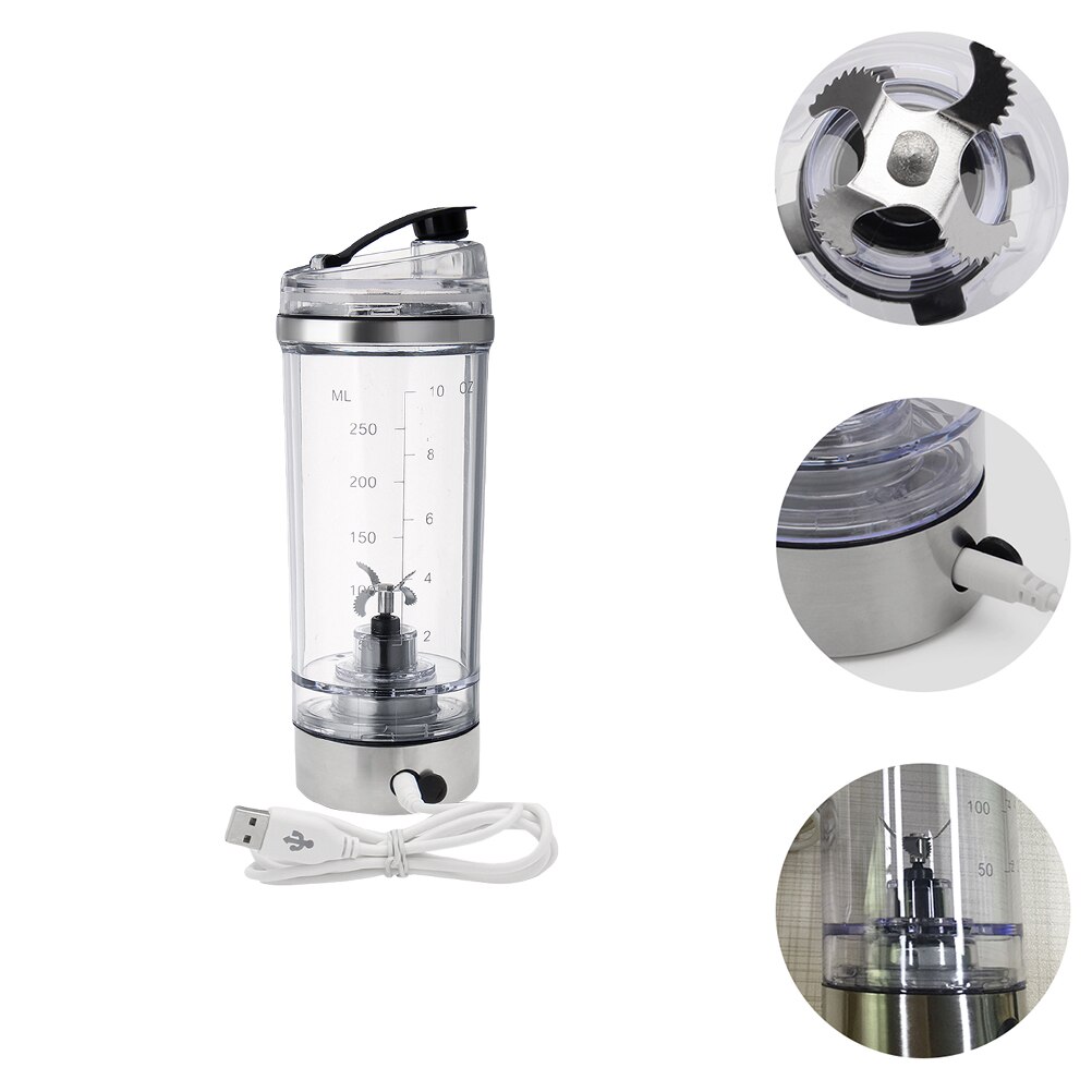 1Set Portable Shake Mixer Cup USB Rechargeable Shaker Bottle Transparent