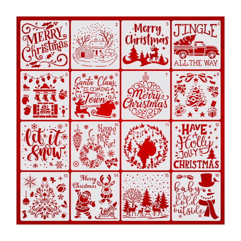 24Pack 16 Pack Christmas Painting Stencil Kit DIY Drawing Stencils Templates for Painting on Wood Wall Home Decoration: D-16Pcs
