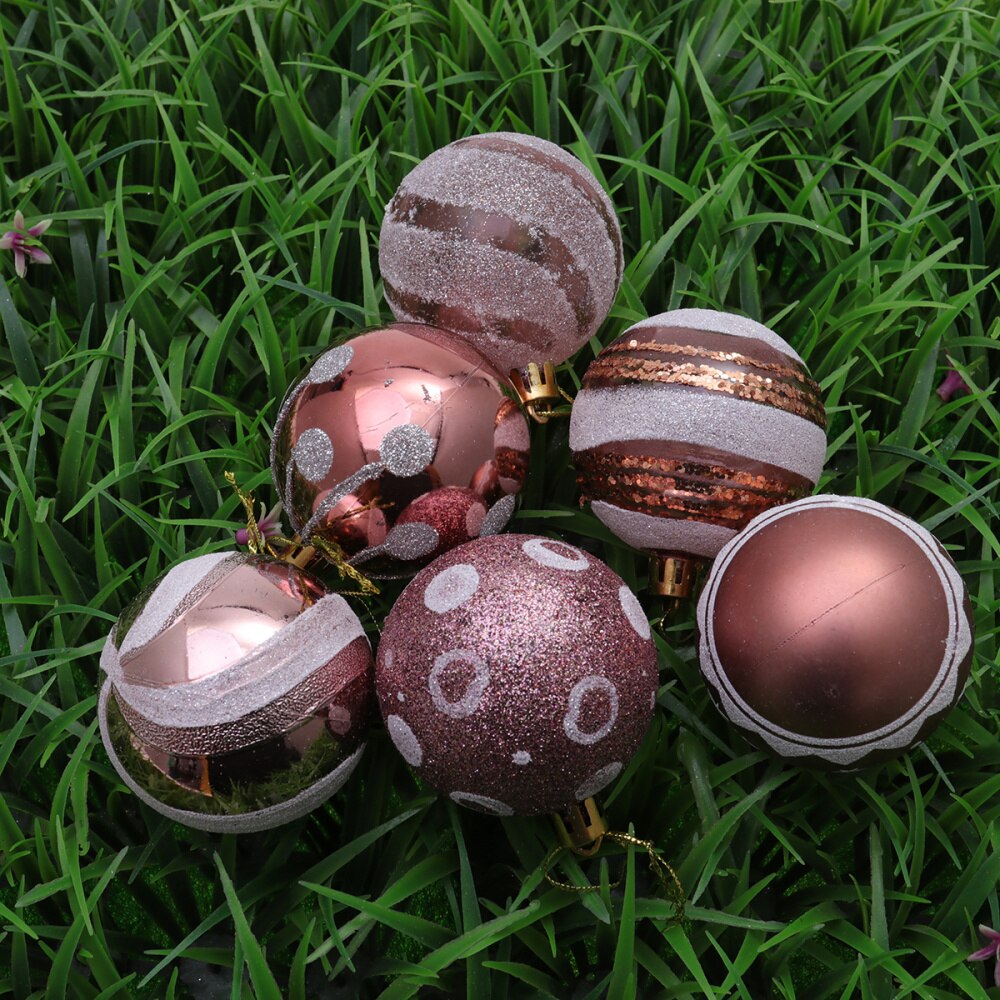 24Pcs 6cm Christmas Balls Hanging Decoration Christmas Tree Ornaments for Party Prom Rose Gold Pattern