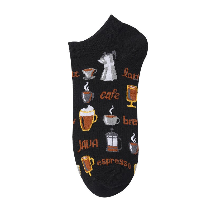Calcetines bonitos de algodón para hombre, calcetines tobilleros cortos coloridos e informales con números geométricos de fruta, maíz y cerveza,: Caqui