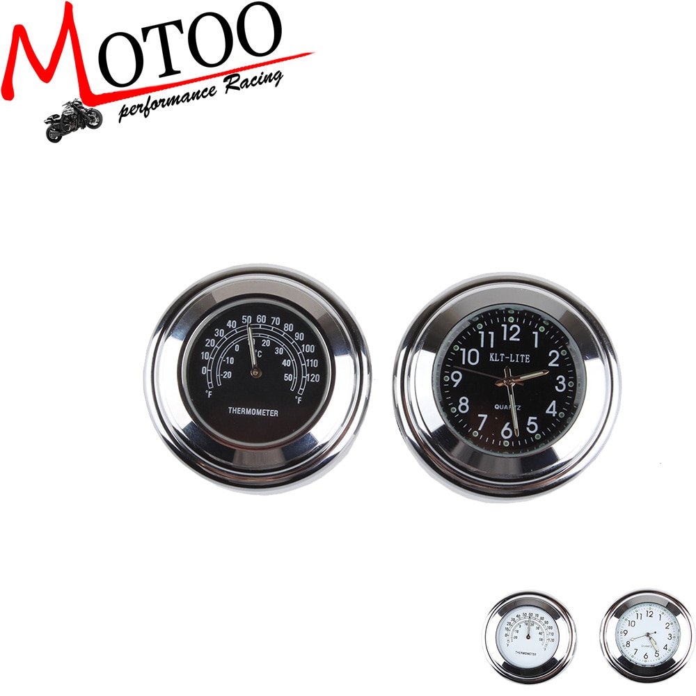 Motoo-1 "Chrome Black Waterdichte 7/8" 22mm Stuur Mount Temp Thermometer Klok Horloge Instrumenten Motorfiets Accessoires