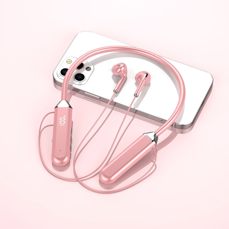 Magnetische NackenbüGel-Kopfhörer, kabellose Bluetooth 5.2-Kopfhörer, LED-Anzeige, Headset, Sport-Ohrhörer mit Geräuschunterdrückung und Mikrofon: Rosa