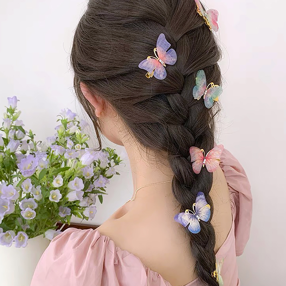 6 stks Kleurrijke Vlinder Haarspelden Set Peuter Meisje Haarspeldjes Vrouwen Zoete Kant Pony Haarspeldjes Regenboog Hoofddeksels Ornament