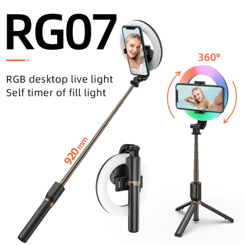 Draagbare Bluetooth Draadloze Selfie Stok Met Rgb Ring Vullen Licht Statief Voor Iphone Voor Samsung Make Video Live Reizen