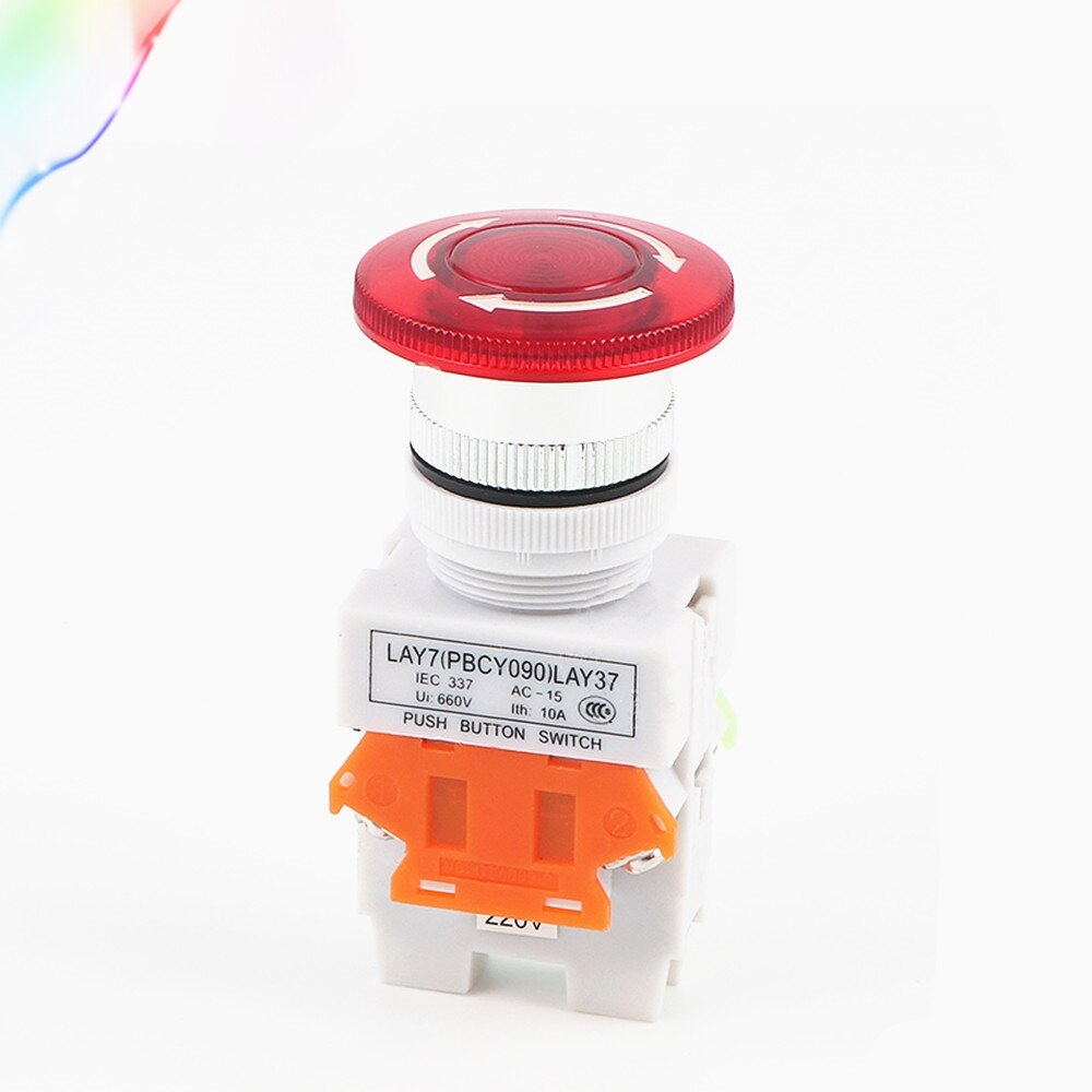 Red Emergency Stop Mushroom Y090 LAY37-11ZSD 11ZSDN Push Button Switch With LED START STOP 1 NO 1 NC