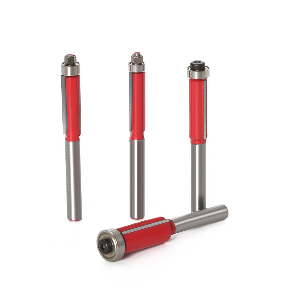 4 stk 1/4 tommers skaft rett flush trim trefres med topplager 6mm 6.35mm 8mm skaft tappkutterverktøy for trebearbeiding