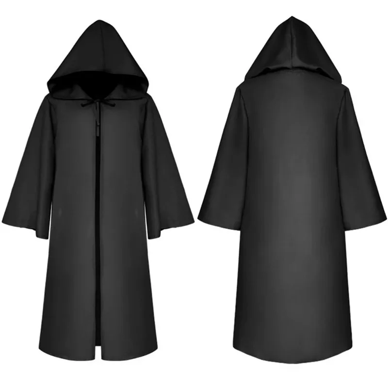Halloween Hexe Langes Hemd Mit Kapuze Schwarze Robe Umhang Cosplay Kostüm Erwachsene und Gruseliger Geisterumhang Kind Kostüm Set