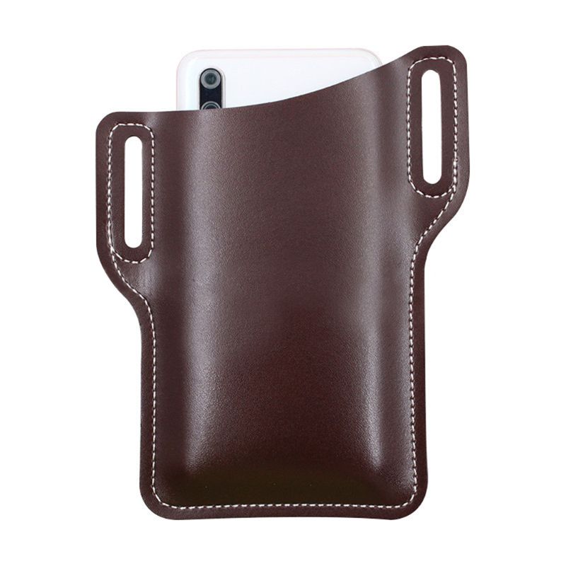 Retro kunstlæder mobiltelefon bæltetaske mænd vandtæt mobiltelefon loop hylster beskyttelsestaske talje taske tegnebog: Rødbrun