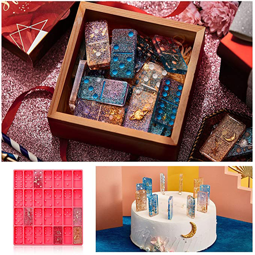 Shiny Dominoes Cabochons Silicone Epoxy Resin Mould Chocolate Fondant Mold Cake Diy Soap Decorating Tools Baking Accessories