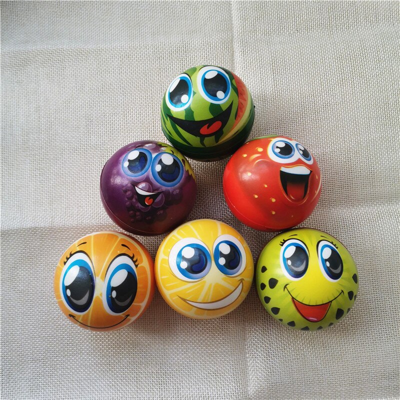 4pcs 6.3cm Funny Smiley Face Grimace Stress Balls Foam PU Balls Squeeze Anti Stress Balls Toys for Kids Children: fruits