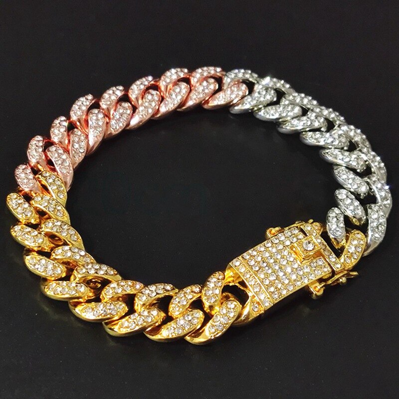 Mannen Zirkoon Curb Cubaanse Link Armband Hip Hop Sieraden Rose Goud Zilver-Plaat Kleurrijke Dikke Zware Materiaal Iced Keten armband: MC