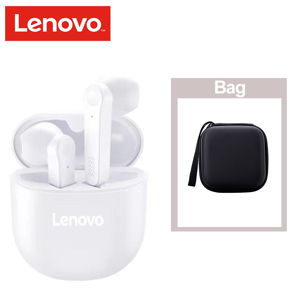 Lenovo-auriculares inalámbricos PD1 TWS BT 5,0, cascos genuinos con Control táctil, semirauditivos, binaurales tipo C con micrófono: white with bag