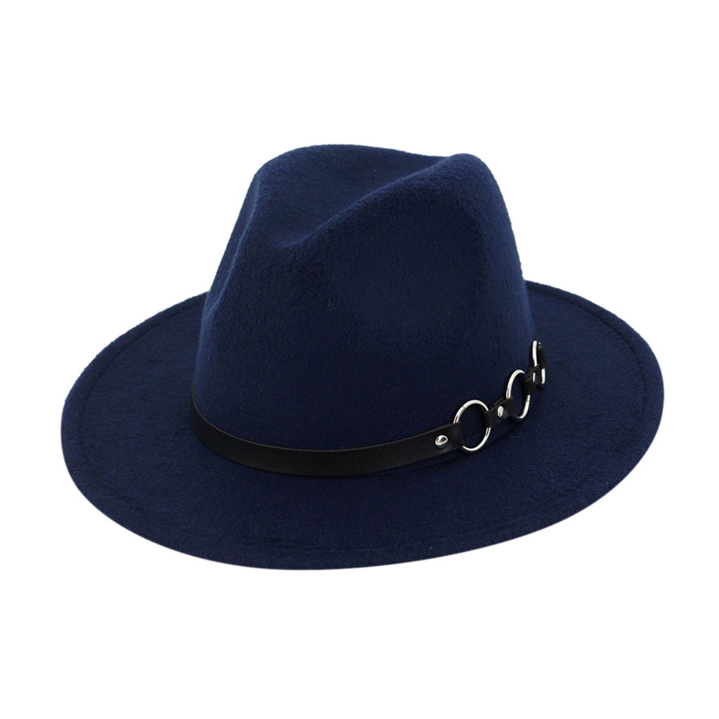 Elegante Grijze Wollen Fedora Hoed Voor Vrouwen Herfst Vintage Trilby Caps Wide Brim Jazz Kerk Toevallige Mannen Vilt Bowler Hoeden G: Navy