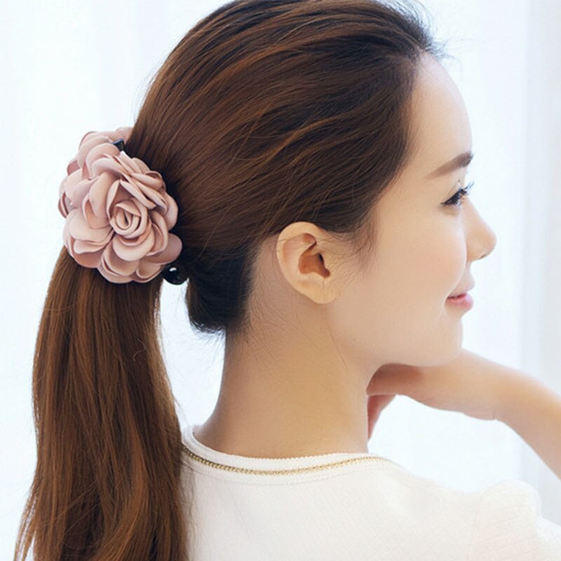 Cloth Rose Flower 1pc Women Ponytail Barrette Jaw Clip Double Sided Flower Accessories Decoration Bow Hair Claw