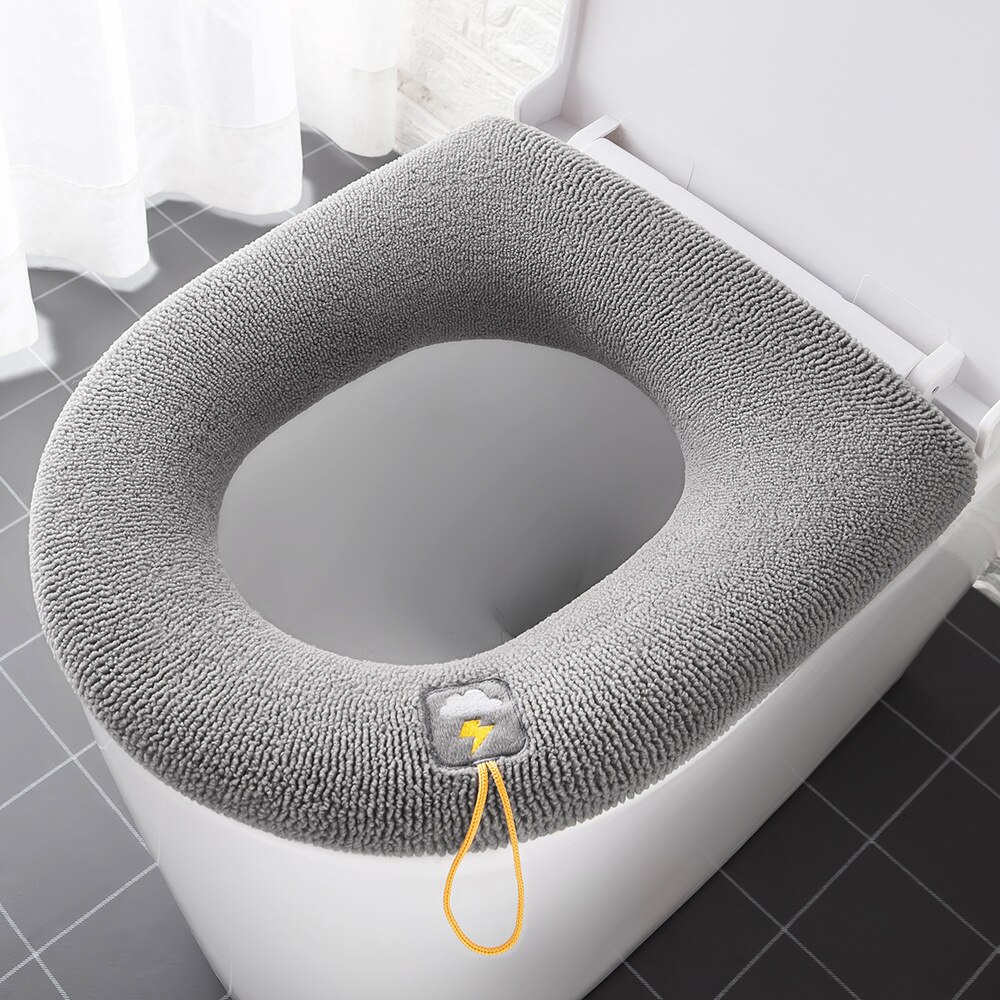 Winter Warm Toilet Seat Cover Closestool Mat Washable WC Bathroom Accessories Knitting Pure Color Soft O-shape Pad Bidet Cover