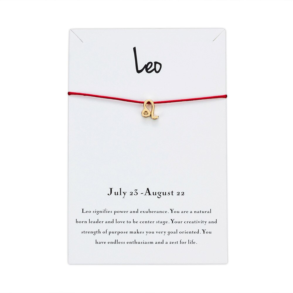 Lucky Eye Sterrenbeeld 12 Constellation Charm Armband Voor Vrouwen Mannen Armband Wish Card Sieraden Goud Kleur CN128: Leo